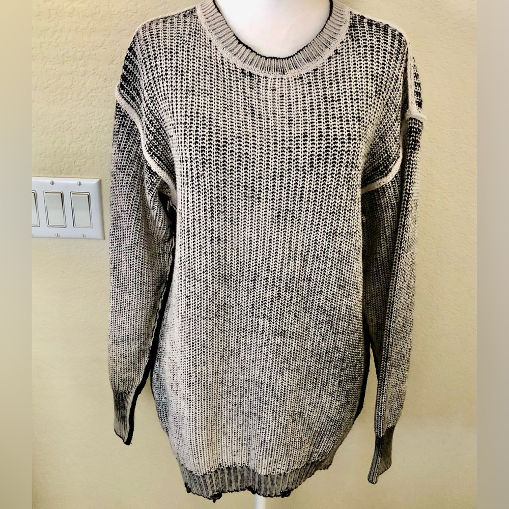Steve Madden Distressed Bottom Inside Out Black Knit Sweater